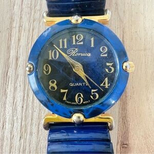 Vintage Ronica ladies navy blue and gold tone bracelet FASHION watch NEW BATTERY